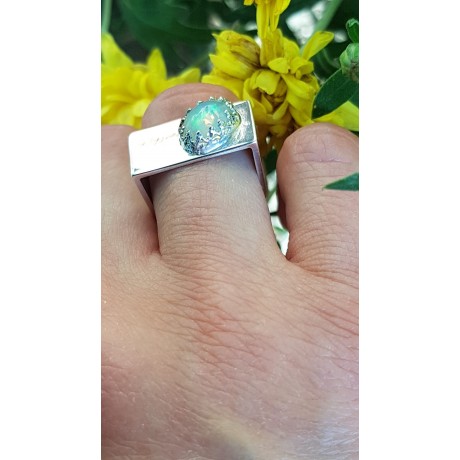 Sterling silver ring with natural fire opal, Bijuterii de argint lucrate manual, handmade