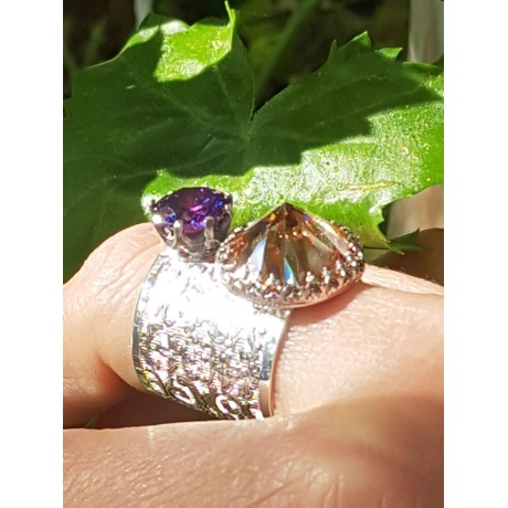 Sterling silver ring with amethyst and citrine Double Trouble, Bijuterii de argint lucrate manual, handmade