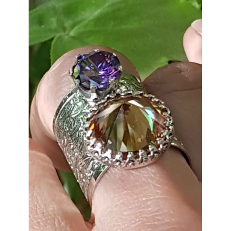 Sterling silver ring with amethyst and citrine Double Trouble, Bijuterii de argint lucrate manual, handmade