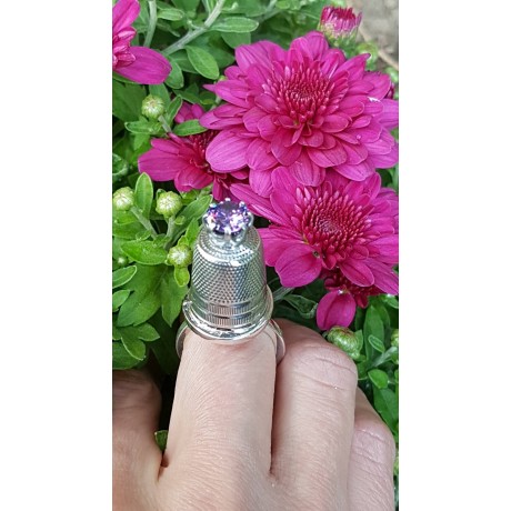 Sterling silver ring and amethyst Tower vs Flowers, Bijuterii de argint lucrate manual, handmade