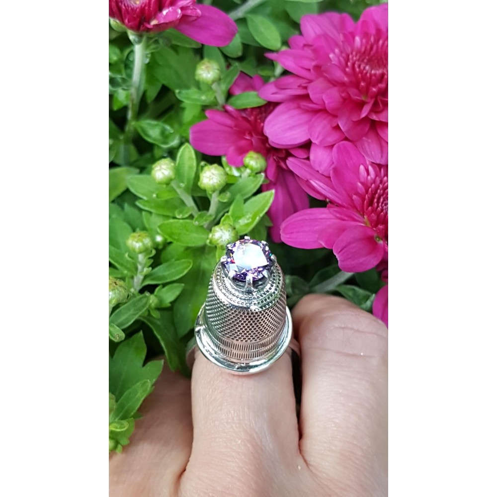Sterling silver ring and amethyst Tower vs Flowers