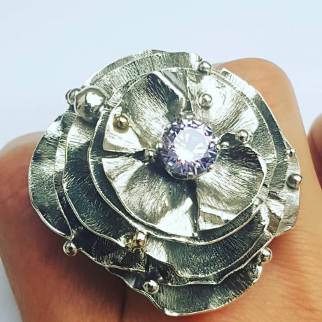 Large Sterling silver ring and amethyst, Bijuterii de argint lucrate manual, handmade