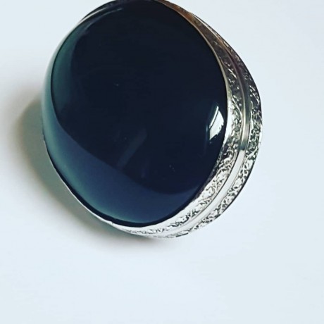 Sterling silver ring with natural Obsidian, Bijuterii de argint lucrate manual, handmade