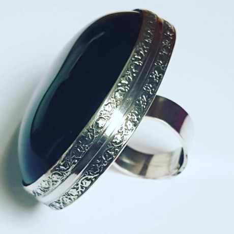 Sterling silver ring with natural Obsidian, Bijuterii de argint lucrate manual, handmade