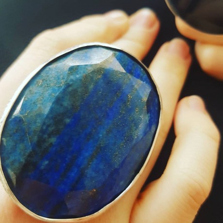 Large Sterling silver ring with natural lapislazuli Blue Honey, Bijuterii de argint lucrate manual, handmade