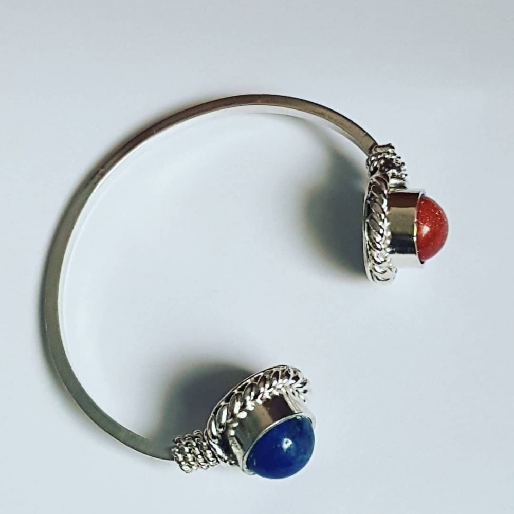 Sterling silver cuff with lapislazuli and the sun stone