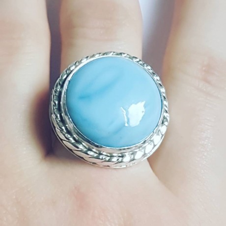 Sterling silver ring with natural blue opal, Bijuterii de argint lucrate manual, handmade