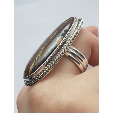 Sterling silver ring with natural iron tiger, Bijuterii de argint lucrate manual, handmade