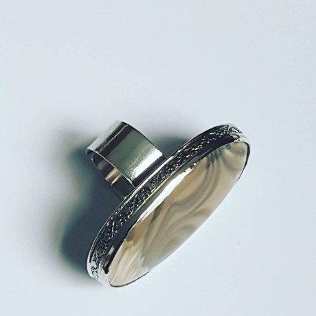 Large Sterling silver ring with natural Flintstone Earthiness vs Swerviness, Bijuterii de argint lucrate manual, handmade