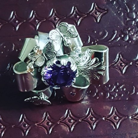Large Sterling Silver ring,  citrines and amethyst , Bijuterii de argint lucrate manual, handmade