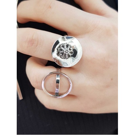 Sterling silver ring sun flower, Bijuterii de argint lucrate manual, handmade