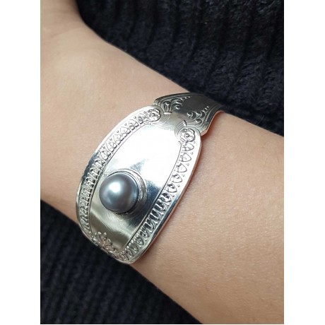 Silver cuff and cultured pearls craft, Bijuterii de argint lucrate manual, handmade