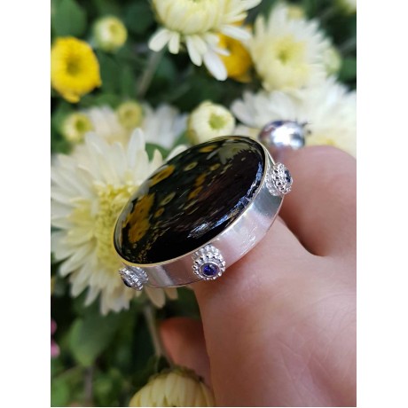 Sterling silver ring with natural onyx stone, Bijuterii de argint lucrate manual, handmade