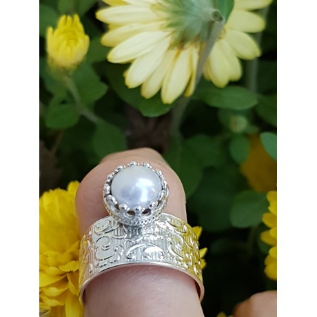 Sterling silver ring with pearl, Bijuterii de argint lucrate manual, handmade