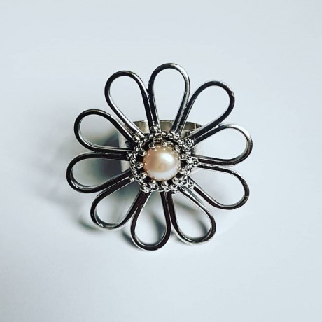 Sterling silver ring and pearl, Bijuterii de argint lucrate manual, handmade