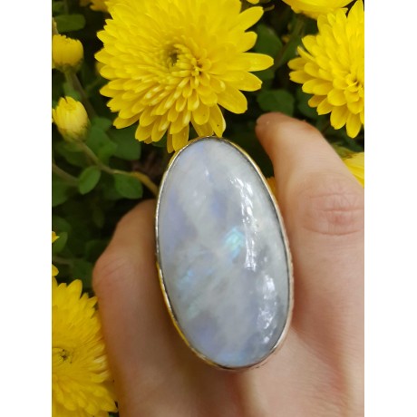 Large Sterling Silver ring with natural Moon stone, Bijuterii de argint lucrate manual, handmade