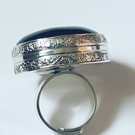 Large Sterling Silver ring and natural Obsidian, Bijuterii de argint lucrate manual, handmade