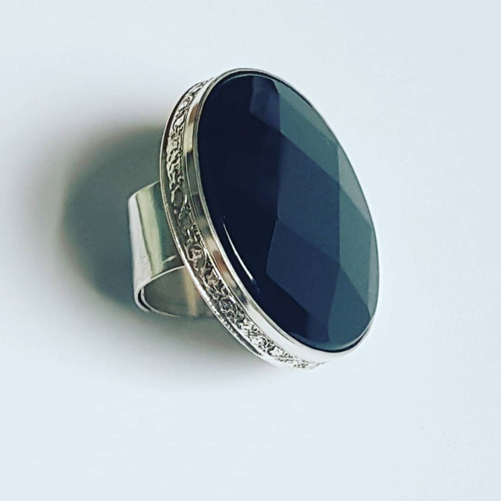 Large Sterling silver ring with natural onyx stone 