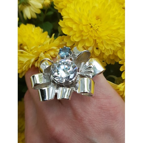 Large Sterling Silver ring and aquamarine and zirconium, Bijuterii de argint lucrate manual, handmade