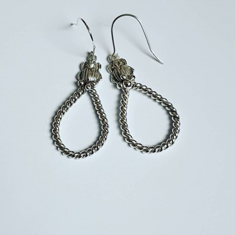 Sterling silver earrings Scarabeans, Bijuterii de argint lucrate manual, handmade