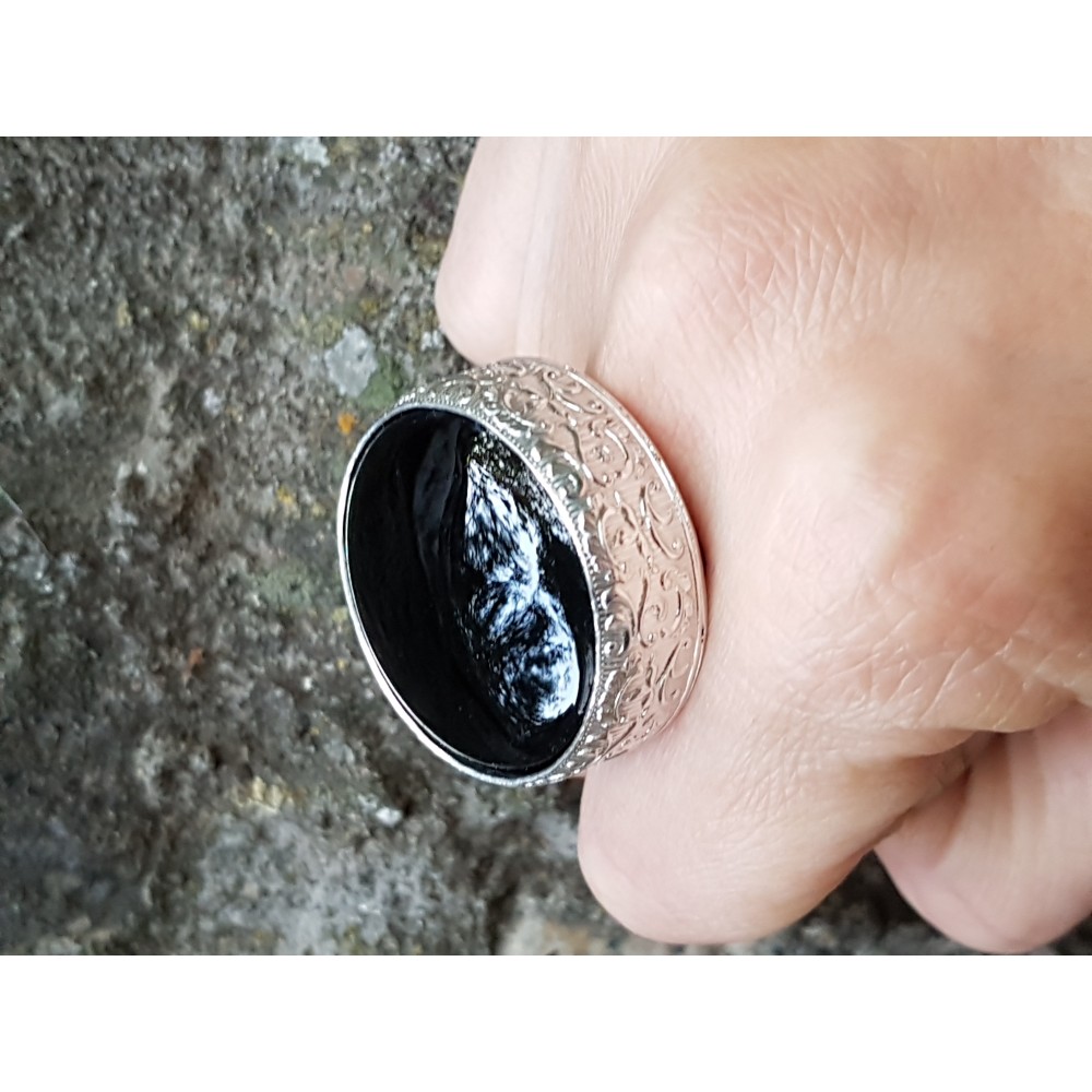 Large Sterling Silver ring with natural onyx Monster Blacks