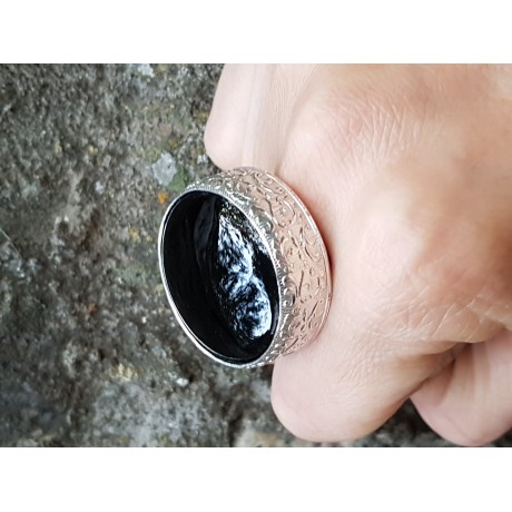 Large Sterling Silver ring with natural onyx Monster Blacks, Bijuterii de argint lucrate manual, handmade