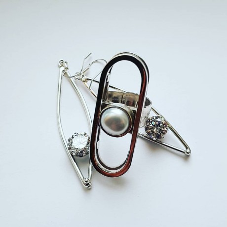 Sterling silver ring and pearl fte 91S16, Bijuterii de argint lucrate manual, handmade