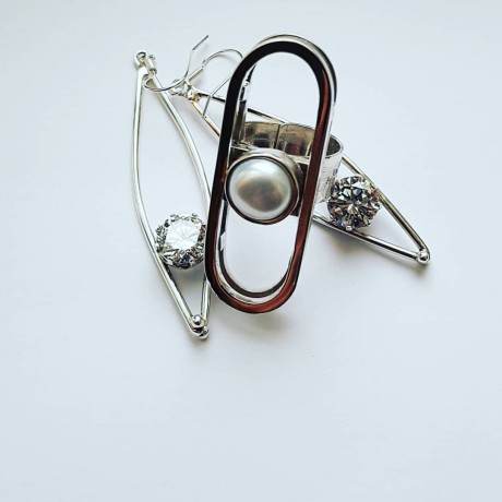 Sterling silver ring and pearl fte 91S16, Bijuterii de argint lucrate manual, handmade