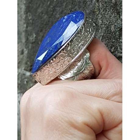  Large Sterling Silver ring with natural lapislazuli Darting Blue, Bijuterii de argint lucrate manual, handmade