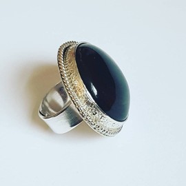 Sterling silver ring with natural gold sheen Obsidian
