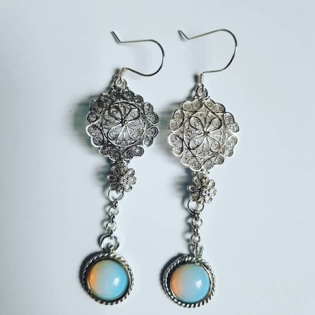 Sterling silver earrings and opalites Rowsofwhites, Bijuterii de argint lucrate manual, handmade