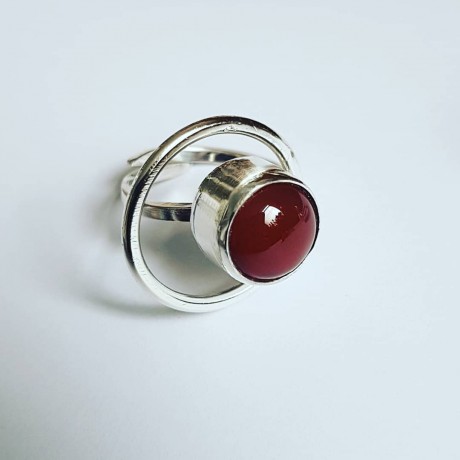 Ring made entirely by hand from Ag925 silver and natural carnelian Roundup on Red, Bijuterii de argint lucrate manual, handmade