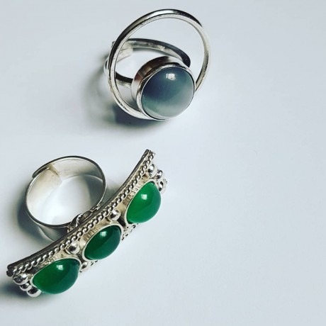 Handmade ring made of solid Ag925 silver and Overt Gramaj green agate, Bijuterii de argint lucrate manual, handmade