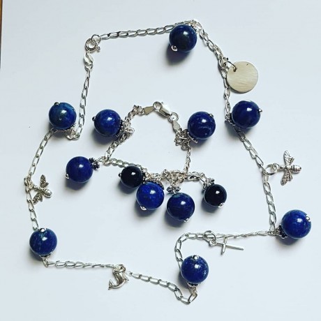 Ag925 silver necklace with silver figurines and natural lapis lazuli Summer Delicacies, Bijuterii de argint lucrate manual, handmade