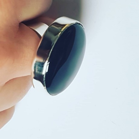 Handmade ring made of solid Ag925 silver and natural black onyx Black Moss, Bijuterii de argint lucrate manual, handmade
