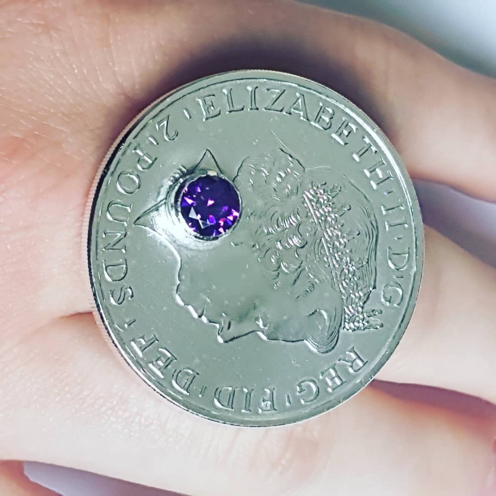 Solid Ag925 silver coin ring with Amethyst Lovelets