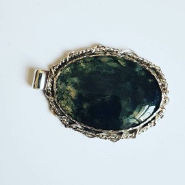 LARGE pendant made entirely by hand from solid Ag925 silver and natural Agate Moss