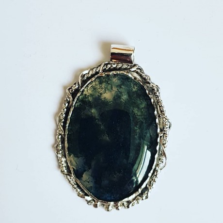 LARGE pendant made entirely by hand from solid Ag925 silver and natural Agate Moss, Bijuterii de argint lucrate manual, handmade