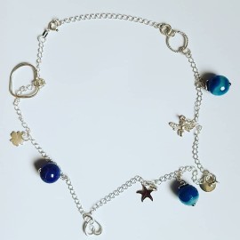 Ag925 silver necklace, silver and blue agate elements