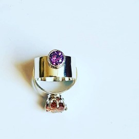 Engagement ring made entirely by hand in Ag925 silver and amethyst