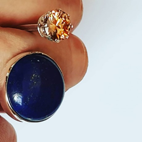 Ring made entirely by hand in Ag925 silver, natural lapis lazuli and citrine dalloz, Bijuterii de argint lucrate manual, handmade