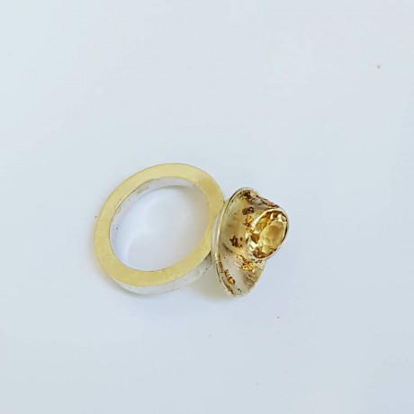 Ring made entirely by hand in Ag925 silver and citrine, with 18k gold leaf Lamp to Love, Bijuterii de argint lucrate manual, handmade