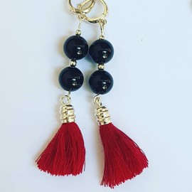 Ag925 earrings with natural black onyx and silver tassels