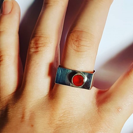 Ring made entirely by hand in solid Ag925 silver and natural carnelian RedLine, Bijuterii de argint lucrate manual, handmade