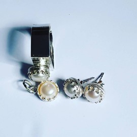Solid Ag925 Silver Set (Ring, Earrings, Pendant) and Perlicious Cultured Pearls