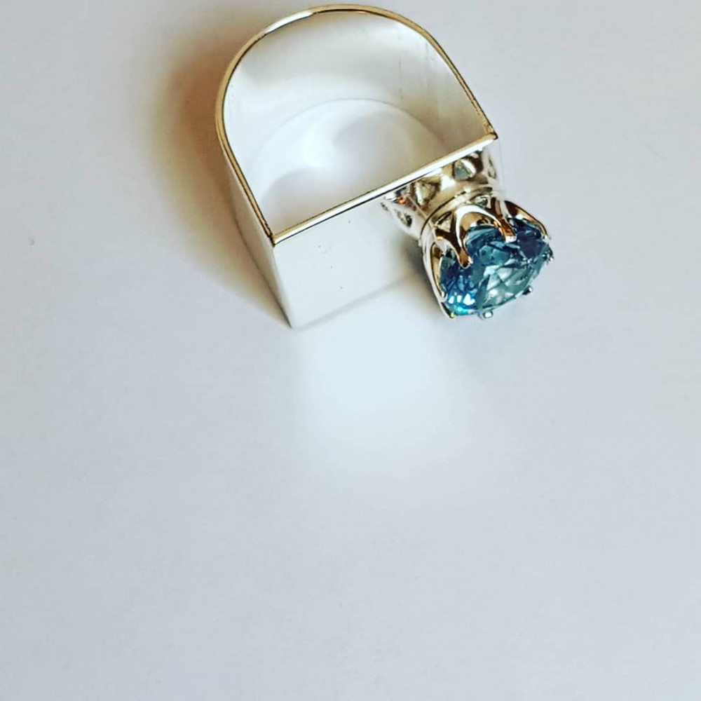 Handmade ring in solid Ag925 silver and aquamarine Lady of Shallow Waters