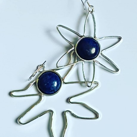 Earrings made entirely by hand in Ag925 silver and natural lapis lazuli Creatures of the Sea, Bijuterii de argint lucrate manual, handmade