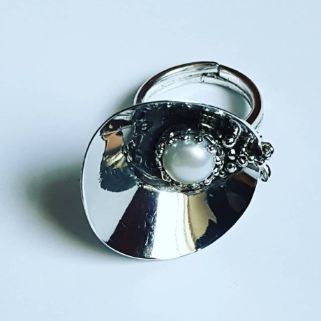 Handmade ring in solid Ag925 silver and cultured pearl Bucketfullofpearls, Bijuterii de argint lucrate manual, handmade