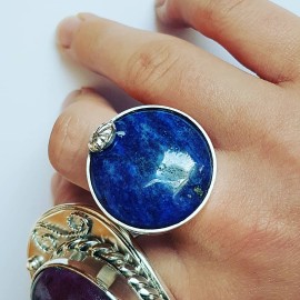Handmade ring made entirely of solid Ag925 silver and natural blue flag lapis lazuli, Bijuterii de argint lucrate manual, handmade