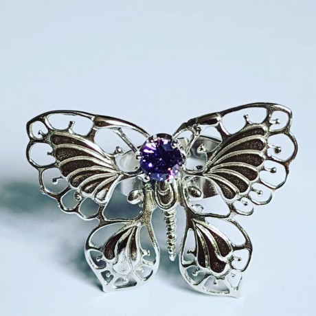 Ring made entirely by hand in Ag925 silver and amethyst ButterBabe, Bijuterii de argint lucrate manual, handmade
